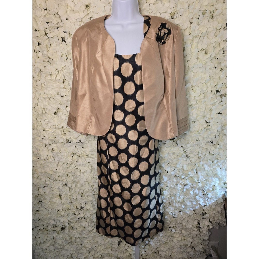 Womens Dana Kay Dress With Bolo Jacket Size 16, Black And‎ Brown Polka Spots